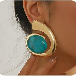 Chunky Gold Turquoise Earrings Set Large Acrylic Boho Turquoise Bold Statement